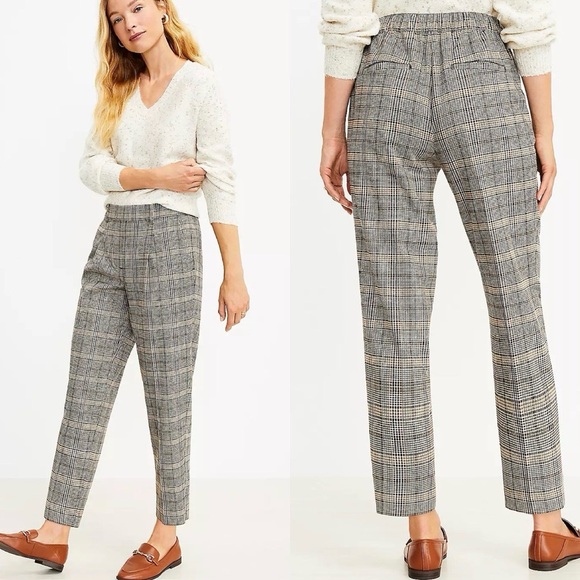 LOFT Pants - LOFT - Plaid Pull On Tapered Ankle Pants